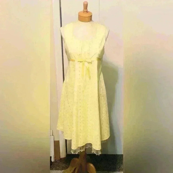 Ashley Ann Embroidered Eyelet Yellow Sundress Lined Tulle Hem Girls Size 14 1/2 - Picture 1 of 16